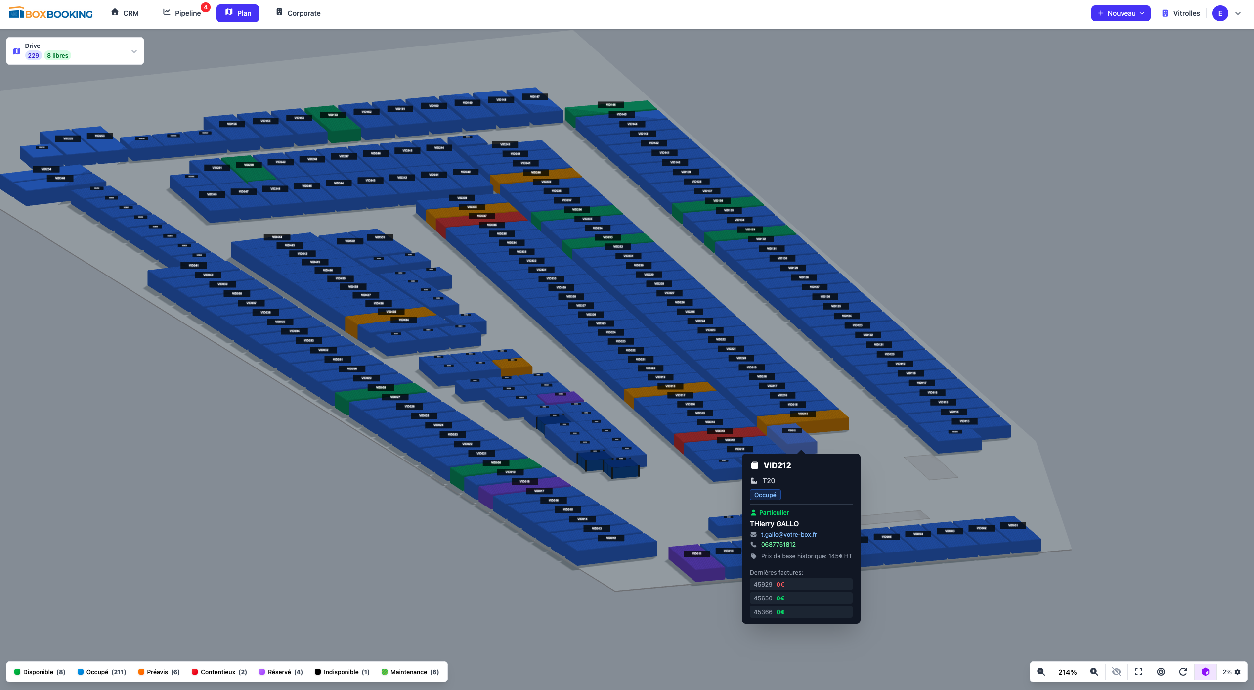 Plan interactif 2D des emplacements BoxBooking